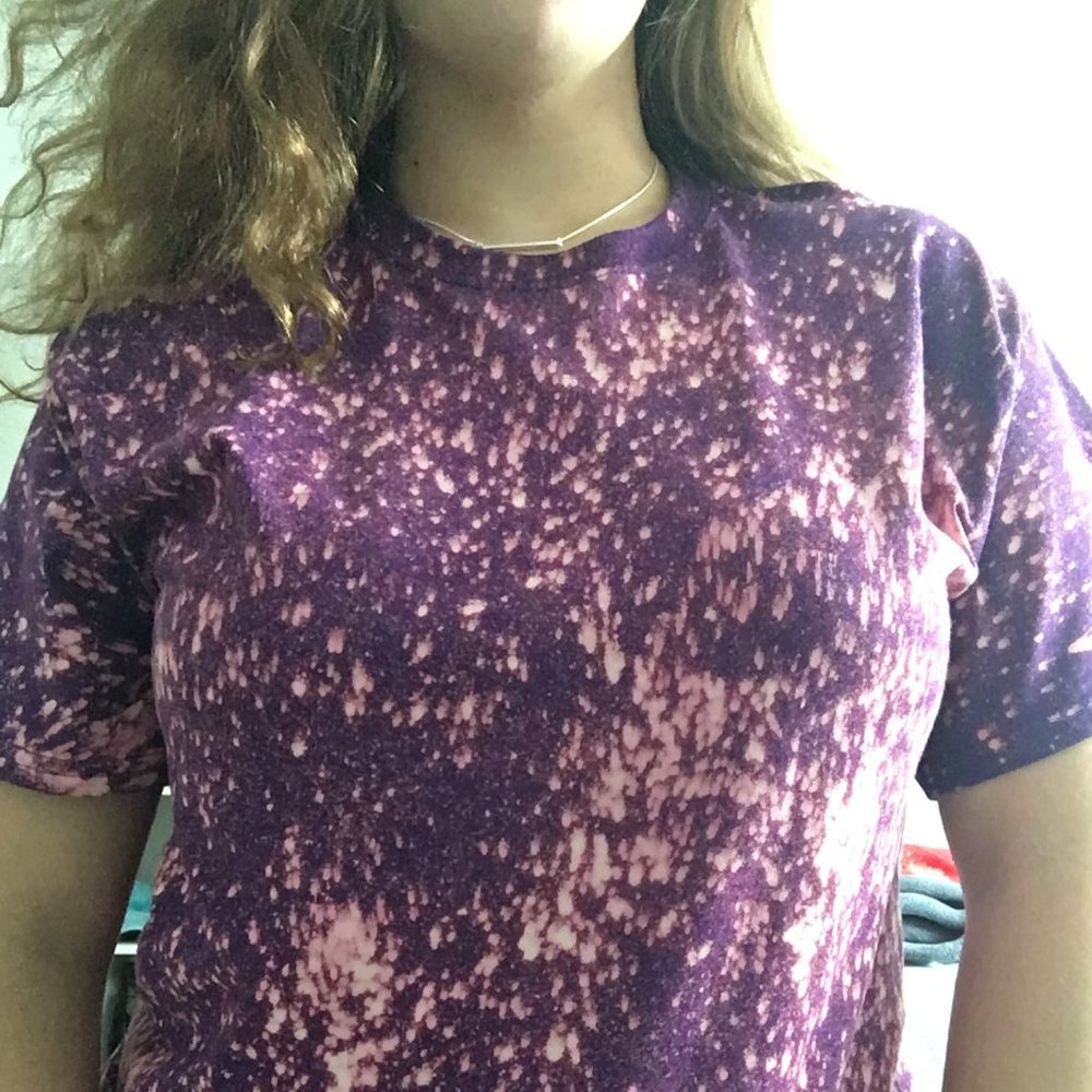 Purple Gildan bleach splattered shirt
